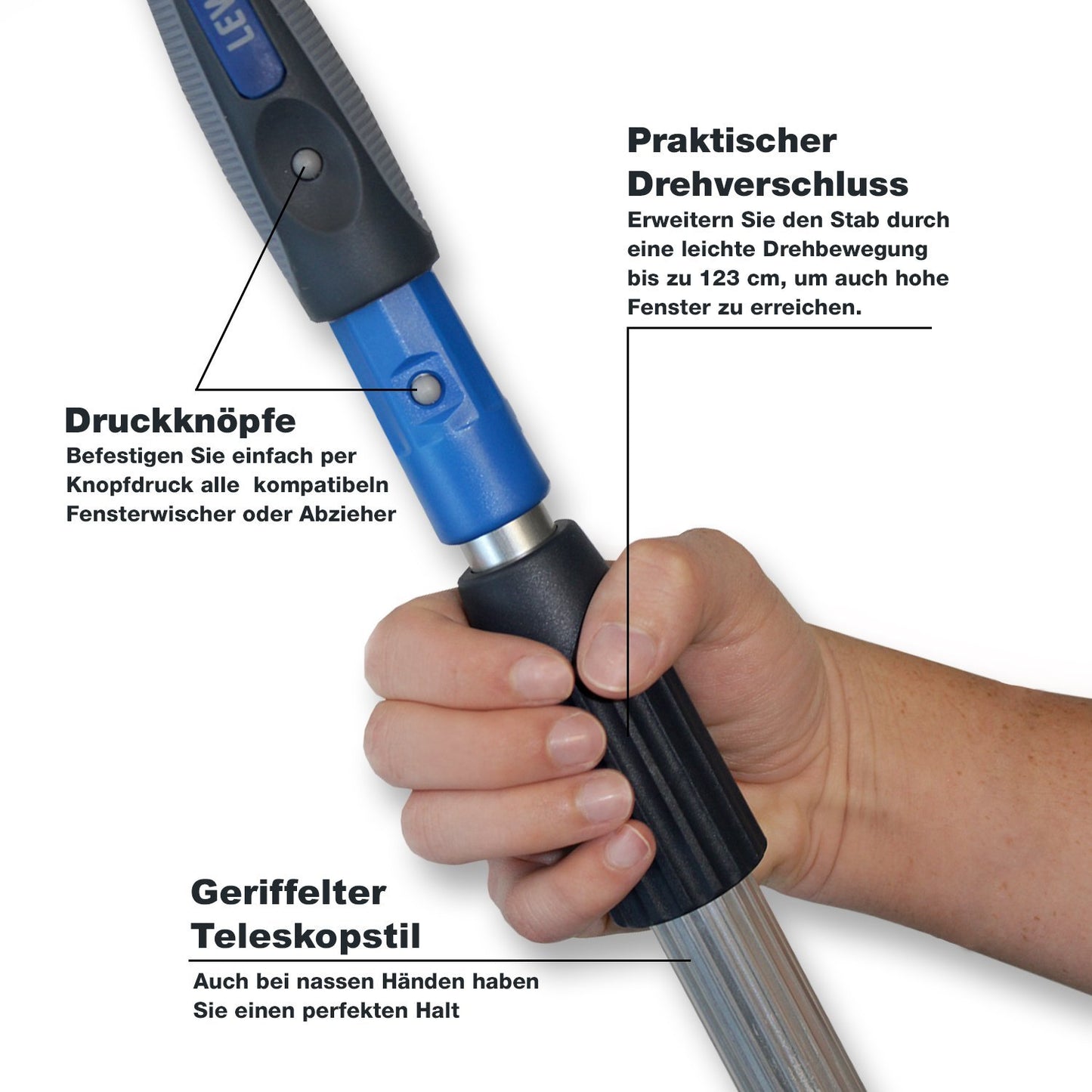 Kombi-Set Teleskopstange mit Fenstereinwischer & Abzieher
